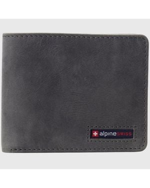 Alpine Swiss Genuine Leather Passcase Bifold Wallet Rfid Safe 2 Id Windows - Black