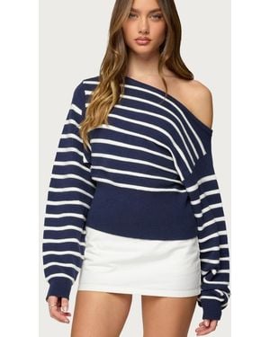Edikted Mika Off Shoulder Oversized Sweater - Blue