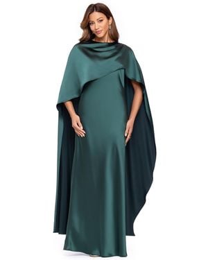 Xscape Long Satin Boat Neck Dress - Green