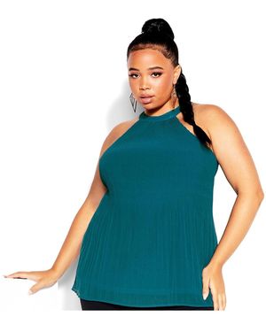 City Chic Halter Pleated Hi-lo Top - Blue