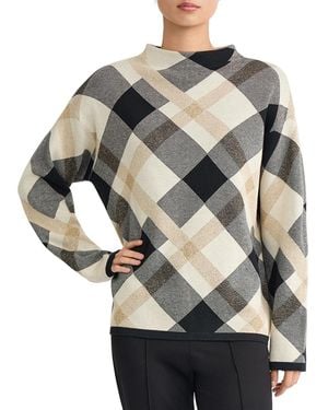 Jones New York Lurex Diagonal Plaid Mock Neck Long-sleeve Sweater - Gray
