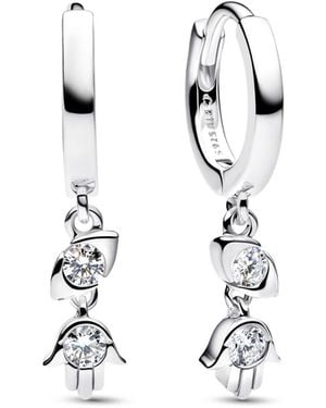 PANDORA Talisman Lab-grown Diamond Evil Eye Hamsa Hand Dangle Earrings - White