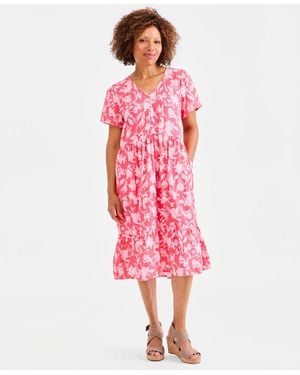 Style & Co. Printed Cotton Gauze Midi Dress - Pink