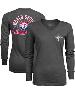 Majestic Threads Texas Rangers 2023 World Series Champions Power Play Tri-blend V-neck T-shirt - Gray