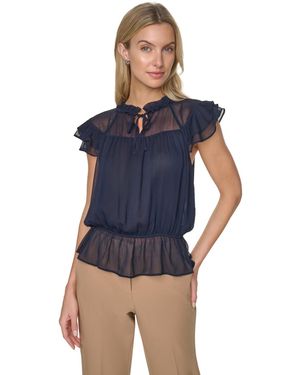 Tommy Hilfiger Peplum Flutter-sleeve Pull-on Blouse - Blue