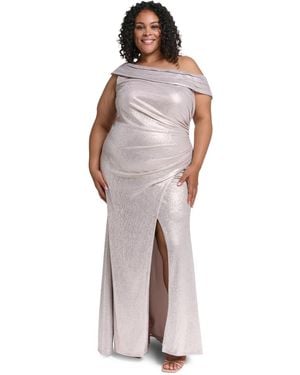 Eliza J Plus Size One-shoulder Sleeveless Ball Gown - Metallic