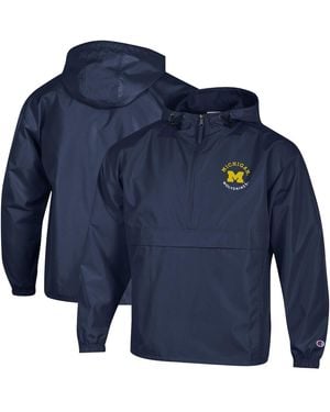 Champion Michigan Wolverines Packable Hooded Windbreaker Half-zip Jacket - Blue