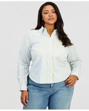 On 34th Trendy Plus Size Tie-back Button-front Shirt - White