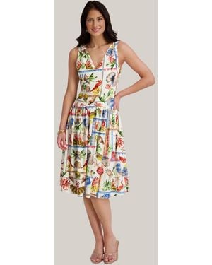 Kensie Printed V-neck Midi Dress - White