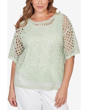 Ruby Rd. Plus Size Chemical Lace Pullover Sweater - Green