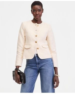 INC International Concepts Collarless Cotton Tweed Jacket - Blue