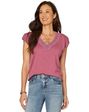 Democracy Petite V-neck Short-sleeve Sweater - Red