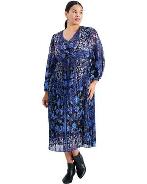 Avenue Plus Size Harmony Twist Front Pleated Dress - Blue