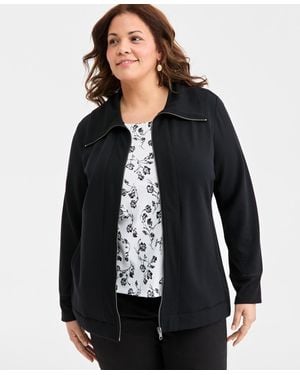 Style & Co. Plus Size Fleece Zip-front Tunic - Black