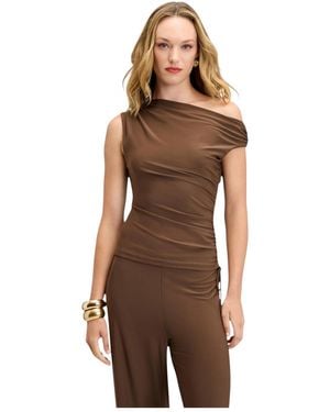 Sam Edelman One-shoulder Ruched Matte Jersey Top - Brown