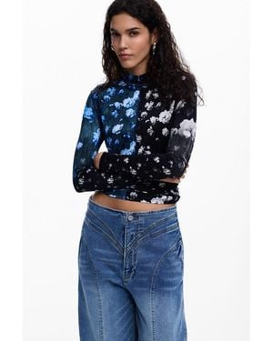 Desigual Bicolor Floral T-shirt - Blue