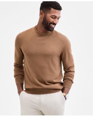 Club Room Solid Crew Neck Merino Wool Blend Sweater - Brown