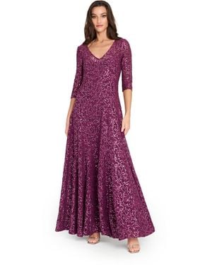 Tahari V-neck Beaded Gown - Purple