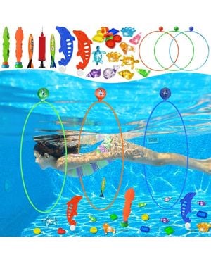 Gnuadz Pools Diving Rings Swim Thru Game Underwater Treasures Torpedo Bandits Fish Fun Water Swimming Teens S - Blue