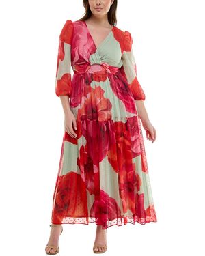 Taylor Plus Size Floral-print Twist-waist Tiered Dress