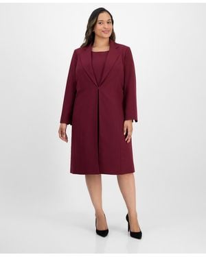 Le Suit Plus Size Sleeveless Sheath Dress Suit Set - Red