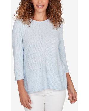 Ruby Rd. Petite Speckled Heather Rib Knit Top - Blue