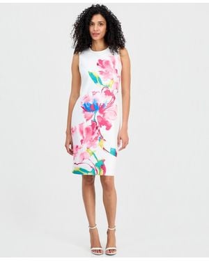 Anne Klein Sleeveless Crewneck Sheath Dress - White
