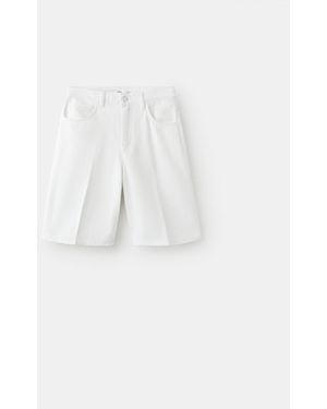 Mango Straight-fit Denim Bermuda Shorts - White