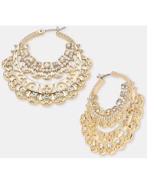 Marchesa Crystal Antique Dynamic Hoop Earrings - Metallic