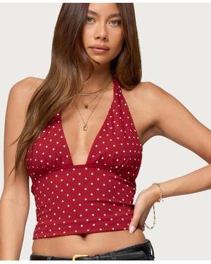 Edikted Blaire Polka Dot Halter Top - Red
