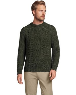 Lands' End Cable-knit Wool-blend Crewneck Sweater - Green
