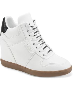 DKNY Sereina Lace-up Wedge Sneakers - White