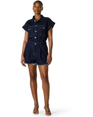Steve Madden Calliope Collared Short-sleeve Romper - Blue