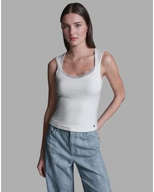 BCBGMAXAZRIA Cap-sleeve Lace Trim Detail Scallop Neck Camisole Top - Gray