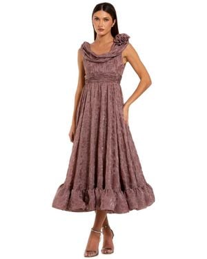 Mac Duggal Burnout Chiffon Sleeveless Cowl Neck Midi Dress - Brown