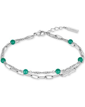 Lacoste Deva Black Onyx Stone Bead Crocodile Charm Bracelet - Blue