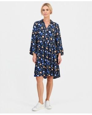 Style & Co. Petite Printed 3/4-sleeve Tiered Shift Dress - Blue