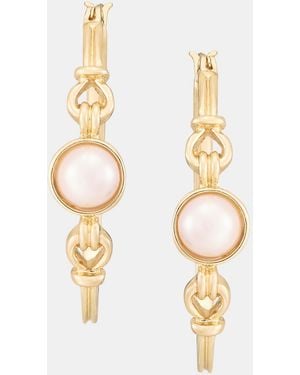 Anne Klein Gold-tone Linked Imitation Pearl Hoop Earrings - Metallic