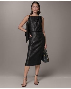 Donna Karan Crinkle Satin Square Neck Midi Sheath Dress - Black