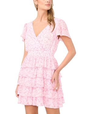 1.STATE Flutter-sleeve V-neck Mini Dress - Pink
