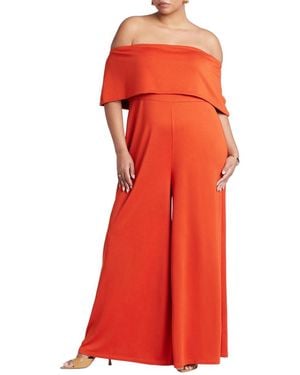 Eloquii Plus Size Off Shoulder Jumpsuit - Red