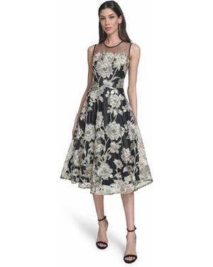 Eliza J Lace Crewneck Midi Dress - White