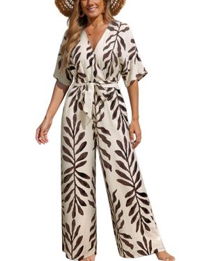 CUPSHE Floral Print V-necktie Front Jumpsuit - White