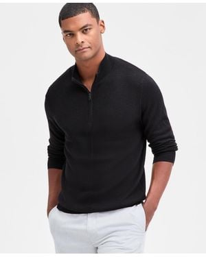 Alfani Long Sleeve Textured Quarter-zip Sweater - Black