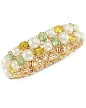 Charter Club Gold-tone Crystal & Imitation Pearl Stretch Bracelet - Metallic
