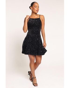 Petal & Pup Maelyn Sequined Square Neck Mini Dress - Black