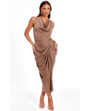 Quiz Disco Cowl Hardware Detail Back Ruched Midi Dress - White