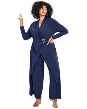 Avenue Plus Size Glamour Wrap Front Jumpsuit - Blue