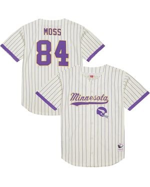 Mitchell & Ness Randy Moss Minnesota Vikings Name Number Mesh Button-up Baseball Jersey - White