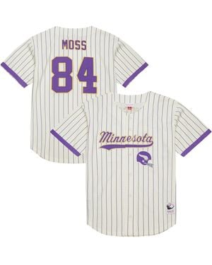 Mitchell & Ness Randy Moss Minnesota Vikings Name Number Mesh Button-up Baseball Jersey - White